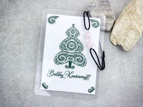 Boldog Karácsonyt rózsakvarc angyal karkötő