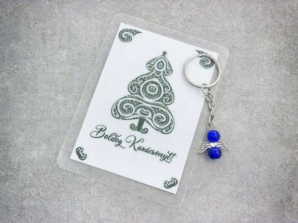 Boldog Karácsonyt sötétkék angyal medálos kulcstartó