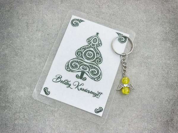 Boldog Karácsonyt sárga angyal medálos kulcstartó