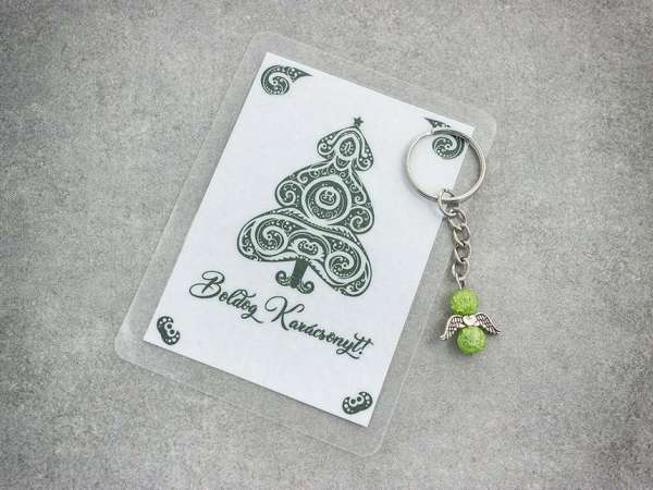 Boldog Karácsonyt zöld angyal medálos kulcstartó