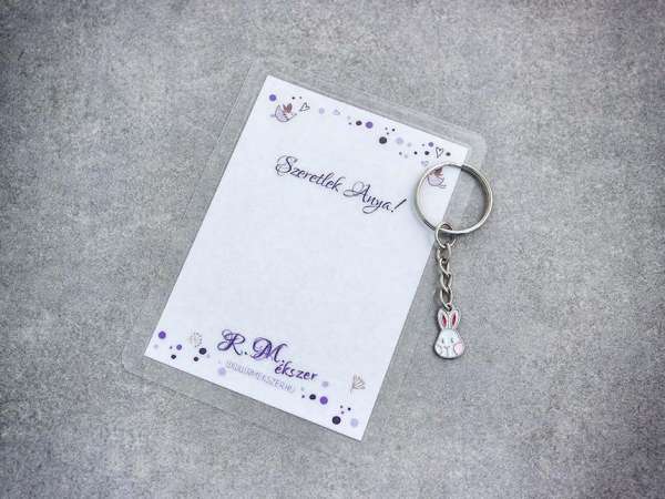 Szeretlek Anya színes nyuszi medálos kulcstartó