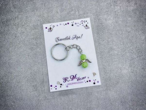 Szeretlek Apa zöld angyal medálos kulcstartó