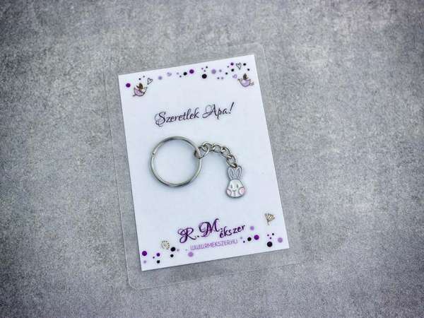 Szeretlek Apa színes nyuszi medálos kulcstartó