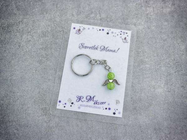Szeretlek Mama zöld angyal medálos kulcstartó