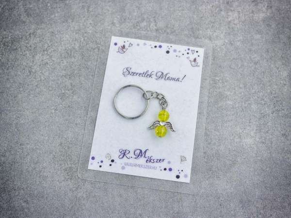 Szeretlek Mama sárga angyal medálos kulcstartó