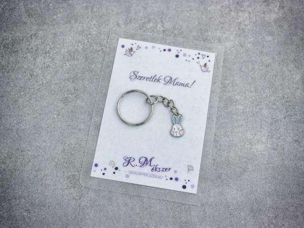Szeretlek Mama színes nyuszi medálos kulcstartó