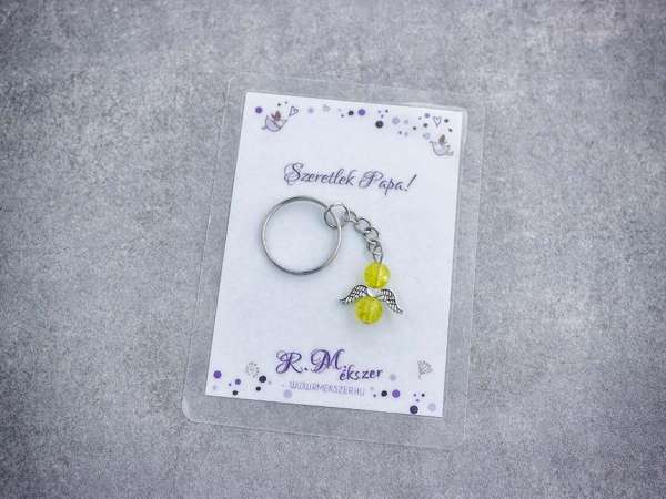 Szeretlek Papa sárga angyal medálos kulcstartó
