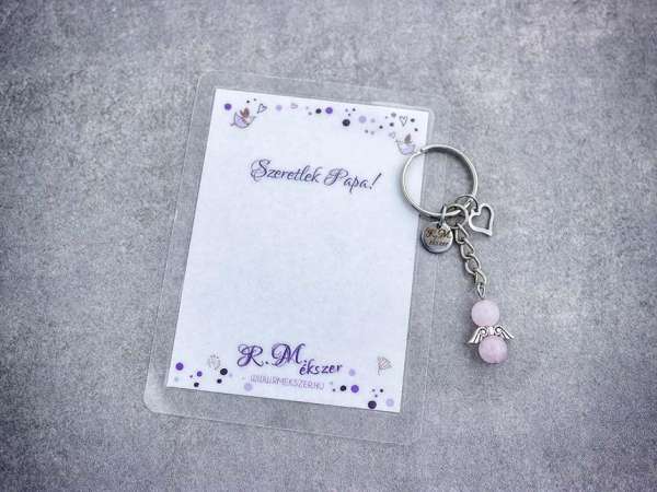 Szeretlek Papa kulcstartó rózsakvarccal