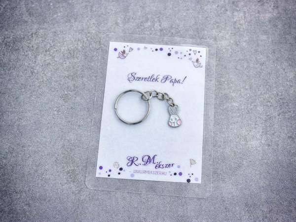 Szeretlek Papa színes nyuszi medálos kulcstartó
