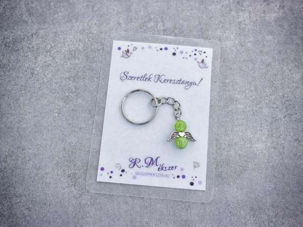 Szeretlek Keresztanya zöld angyal medálos kulcstartó