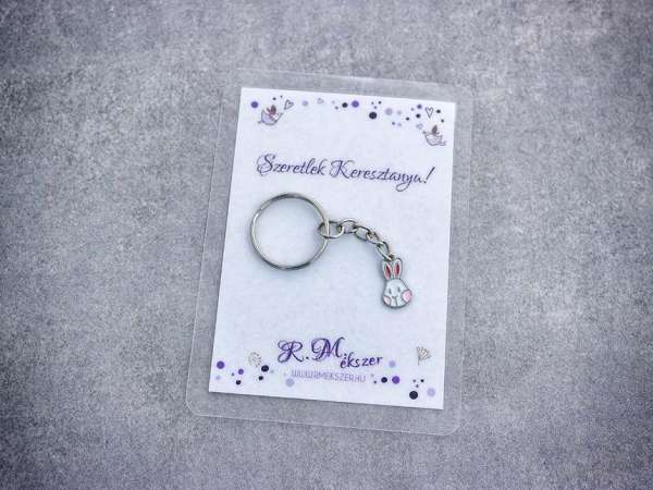 Szeretlek Keresztanya színes nyuszi medálos kulcstartó