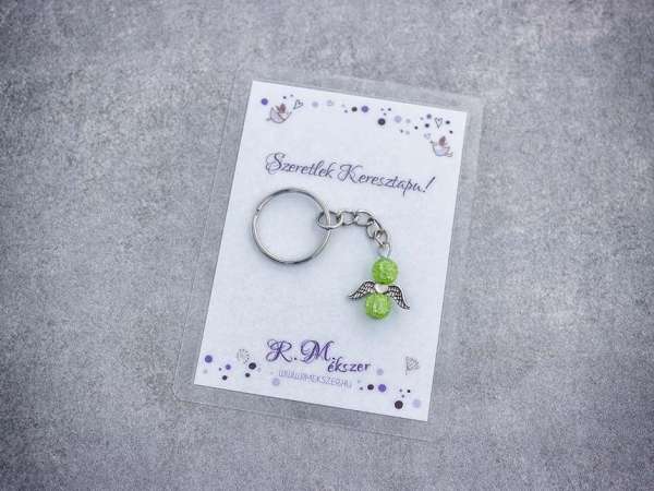 Szeretlek Keresztapa zöld angyal medálos kulcstartó