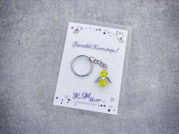 Szeretlek Keresztapa sárga angyal medálos kulcstartó