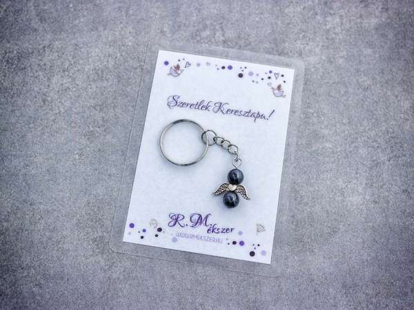 Szeretlek Keresztapa kulcstartó hematittal