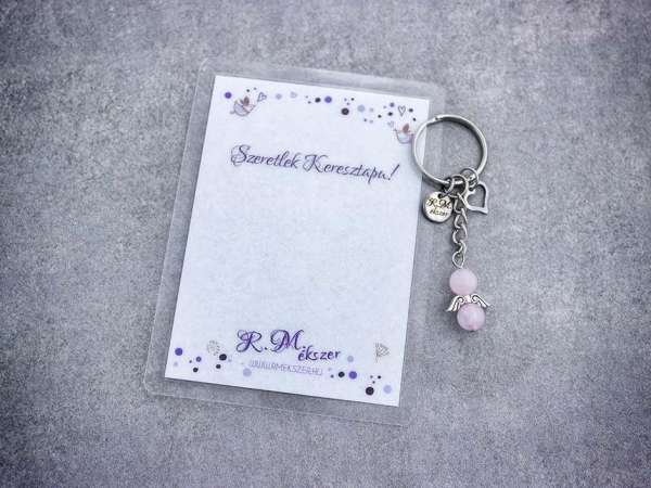 Szeretlek Keresztapa kulcstartó rózsakvarccal