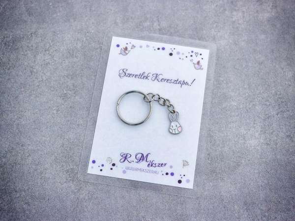 Szeretlek Keresztapa színes nyuszi medálos kulcstartó