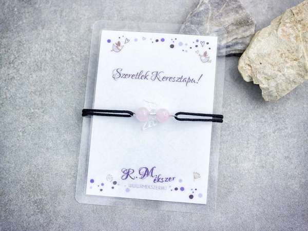 Szeretlek Keresztapa rózsakvarc angyal karkötő