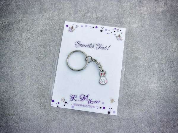 Szeretlek Tesó színes nyuszi medálos kulcstartó