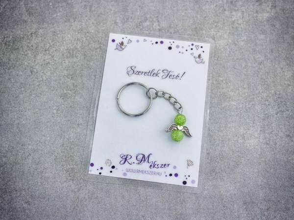 Szeretlek Tesó zöld angyal medálos kulcstartó