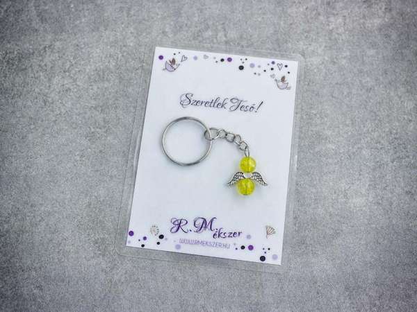 Szeretlek Tesó sárga angyal medálos kulcstartó