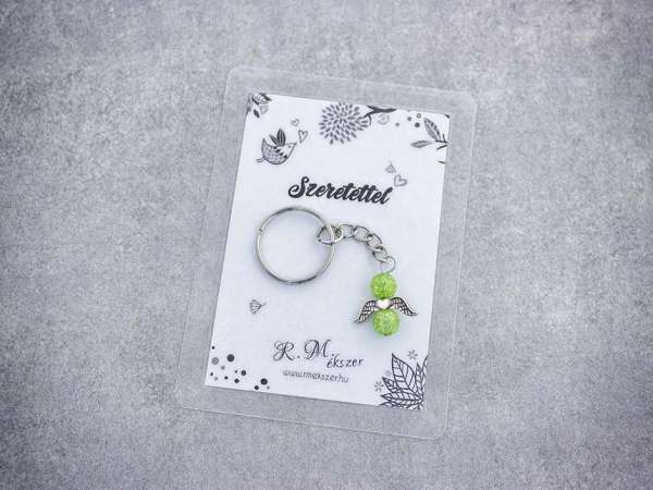 Szeretettel zöld angyal medálos kulcstartó