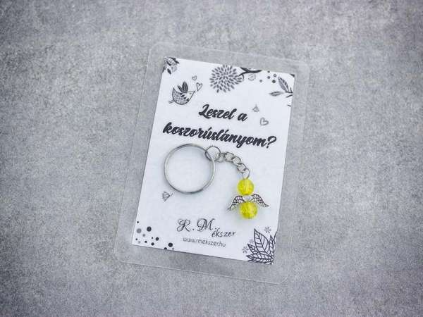 Leszel a koszorúslányom sárga angyal medálos kulcstartó