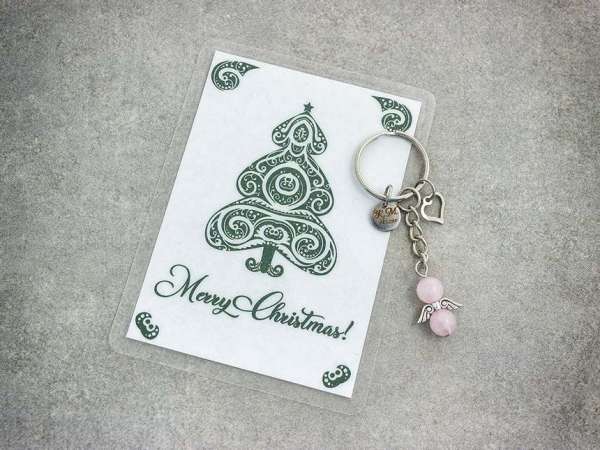 Merry Christmas kulcstartó rózsakvarccal