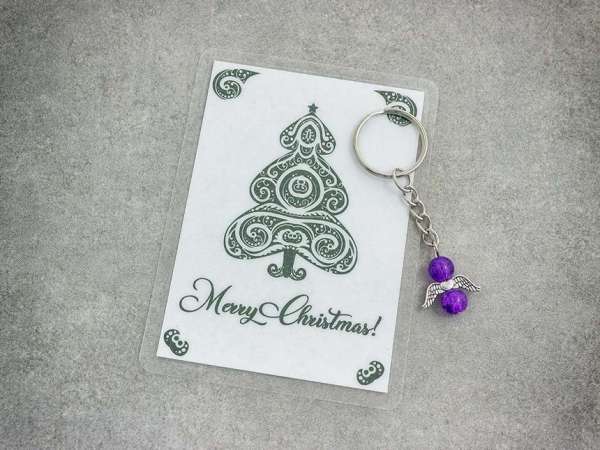 Merry Christmas lila angyal medálos kulcstartó