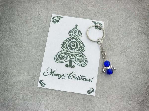 Merry Christmas sötétkék angyal medálos kulcstartó