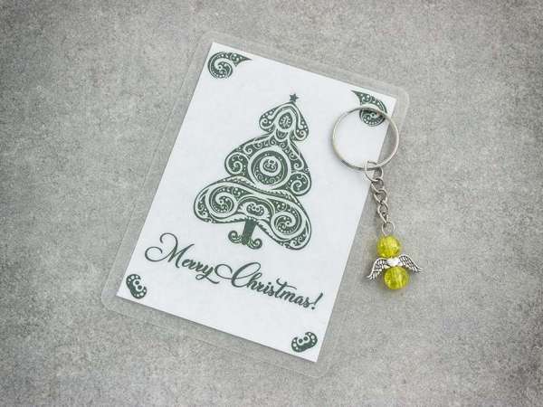 Merry Christmas sárga angyal medálos kulcstartó