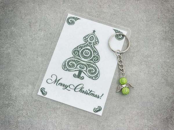 Merry Christmas zöld angyal medálos kulcstartó