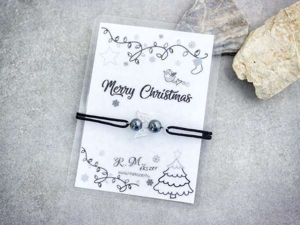 Merry Christmas hematit angyal karkötő
