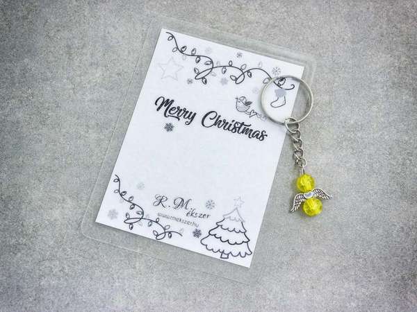 Merry Christmas sárga angyal medálos kulcstartó