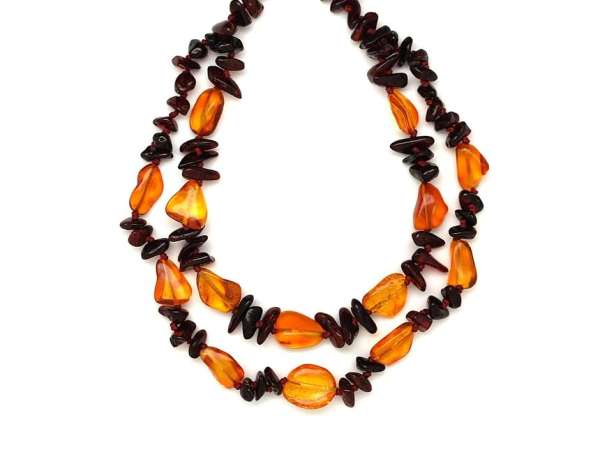 Borostyán dupla sötétbarna splitter nyaklánc 50cm