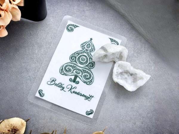 Karácsonyi kvarc geóda ajándék – Boldog Karácsonyt üdvözlőkártyával