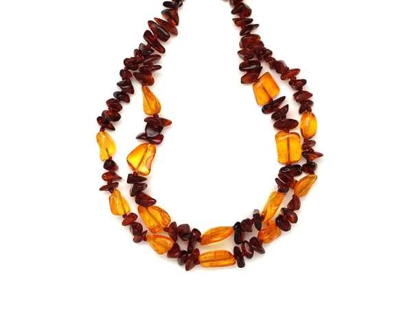 Borostyán dupla soros barna splitter nyaklánc 50cm