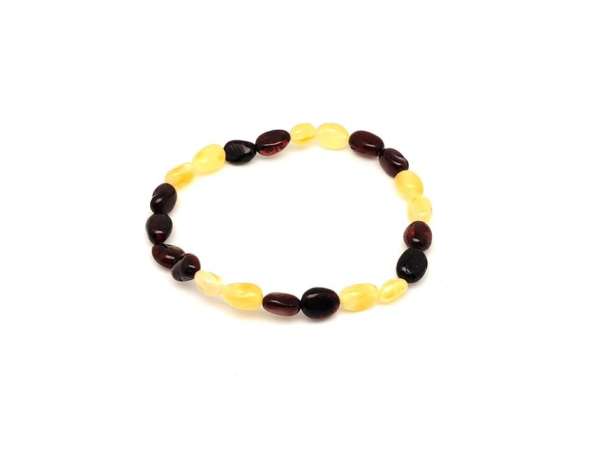 Borostyán sárga sötétbarna pebble karkötő 6-8x4-6mm