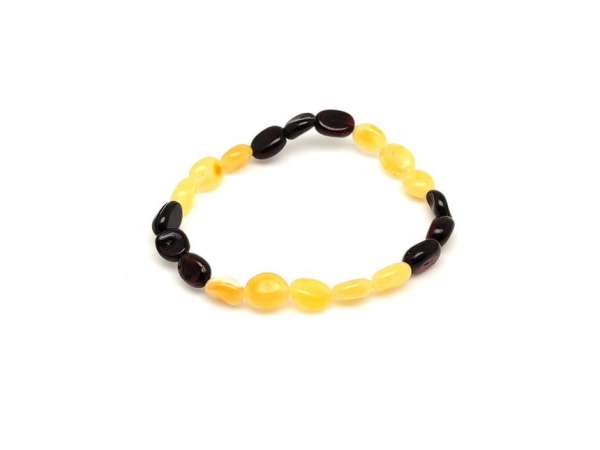 Borostyán sötét barna sárga pebble karkötő 7-9x5-7mm