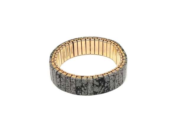 Obszidián hópehely rugalmas fém arany karkötő 15mm