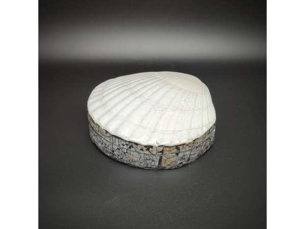 Kagyló alakú ékszertartó doboz fehér díszes tároló 10–11×10 cm