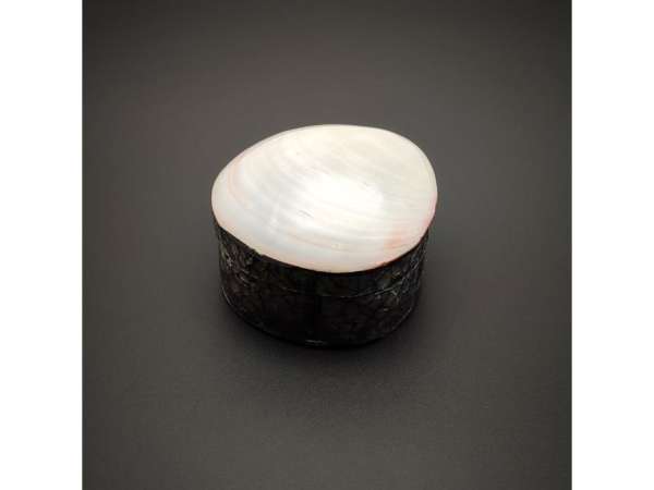 Szürke kagyló ékszertartó doboz elegáns ajándéktartó 7,5×7 cm