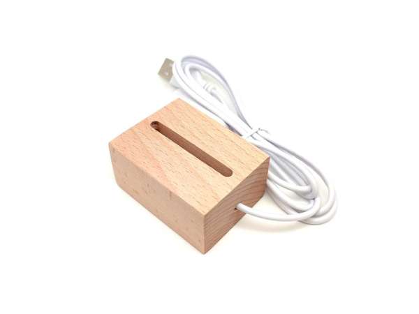 Fa talpas fehér LED világító talp ásványokhoz 4,5x6 cm USB csatlakozással