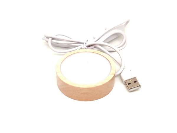 Fa kerek színváltós LED világító talp tejfehér 6 cm USB csatlakozással