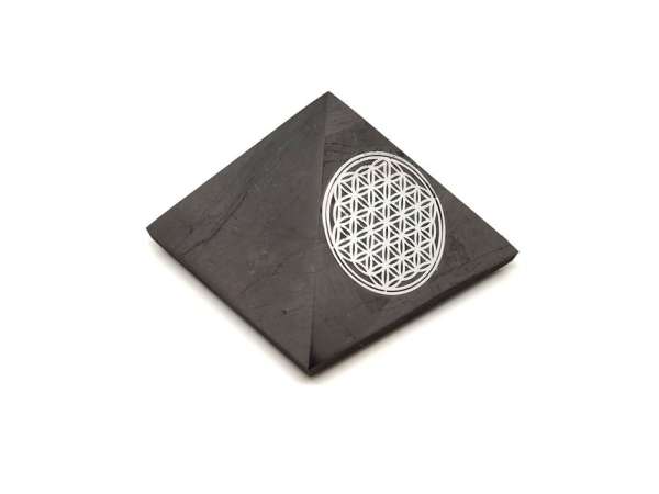 Shungit piramis életvirág ezüst matricás 6cm