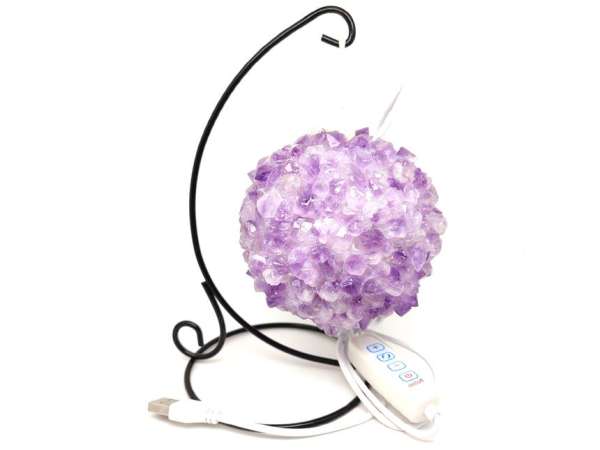 Ametiszt lámpa golyó USB állvánnyal 10cm