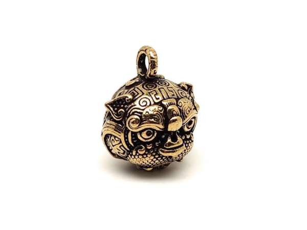 Sárgaréz medál kínai kutya fej csengő 2,5x3cm