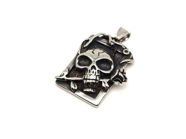 Medál acél koponya rózsa 3,5x3cm