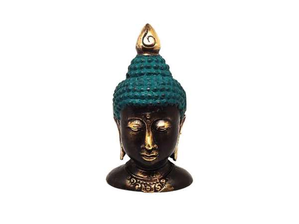 Réz figura Buddha fej kék 11x6cm