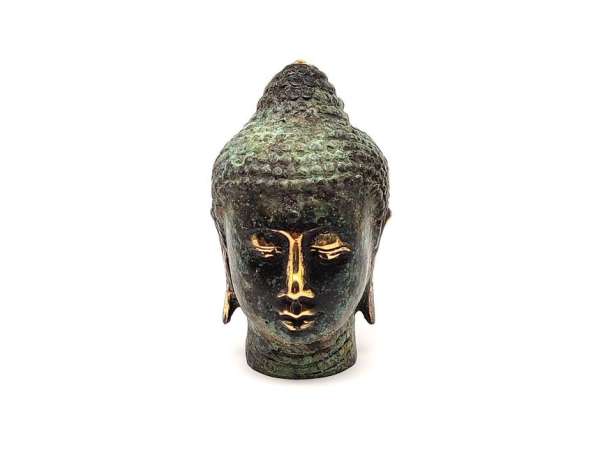 Réz figura Buddha fej kék arany 7x4cm