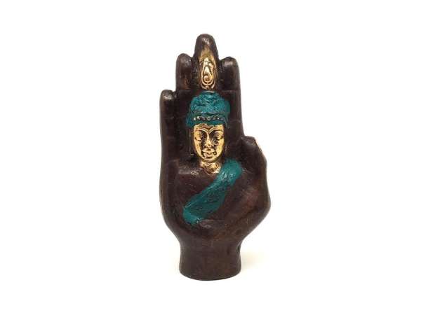Réz figura Buddha kéz arany kék 10,5x5cm
